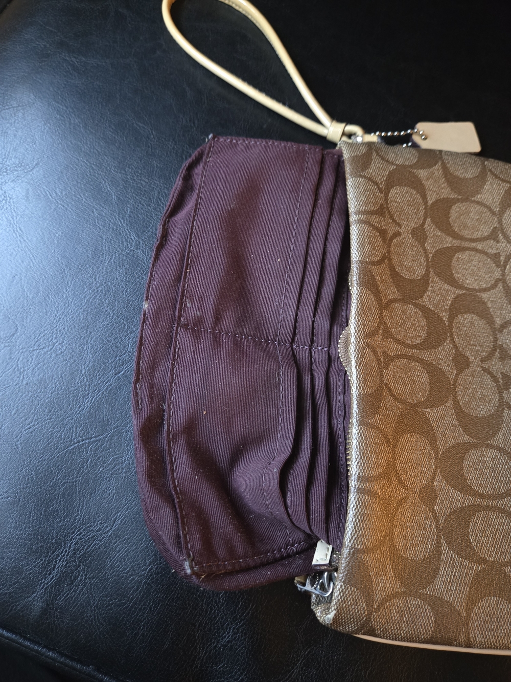 Coach Wristlet in Signature Canvas - Khaki/Tan (6 Card Slots) - Picture 5 of 9